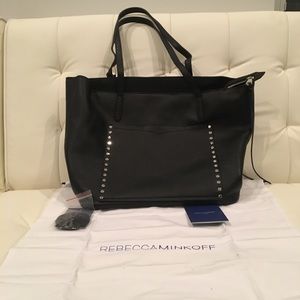 Rebecca Minkoff Large Black Leather Tote with Silver Hardware